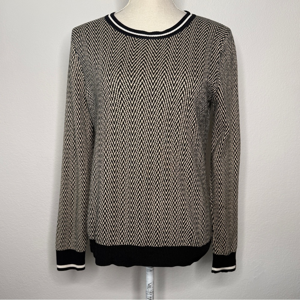 Scotch & Soda Dans La Nuit Chevron Cotton Pullover Black Cream Sweater Size S